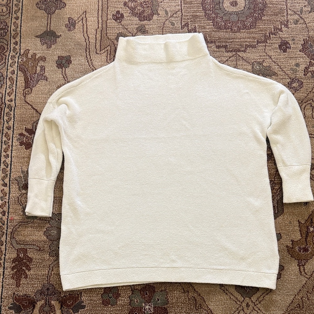 Free People Womens Mock Neck Heavy Knit Ottoman Sweater Tunic, Ecru Ivory